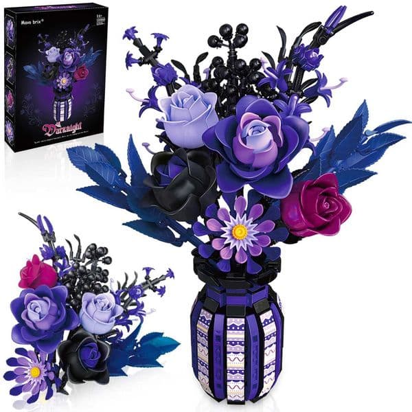 2026 New 1218Pcs Dark Romance Gothic Bouquet Building Blocks Flower With Vase Model Educational DIY Home Decoration Gift For Kids Adults Z251007 Toys