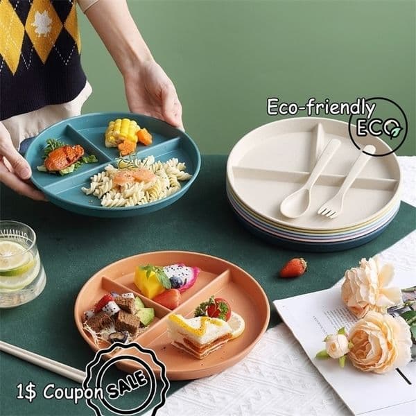 3-Grid Plates For Food Dinner Plates Set Dinnerware Dining Compartment Plate Serving Dishes Salad Kitchen Eco-friendly Tableware 220418