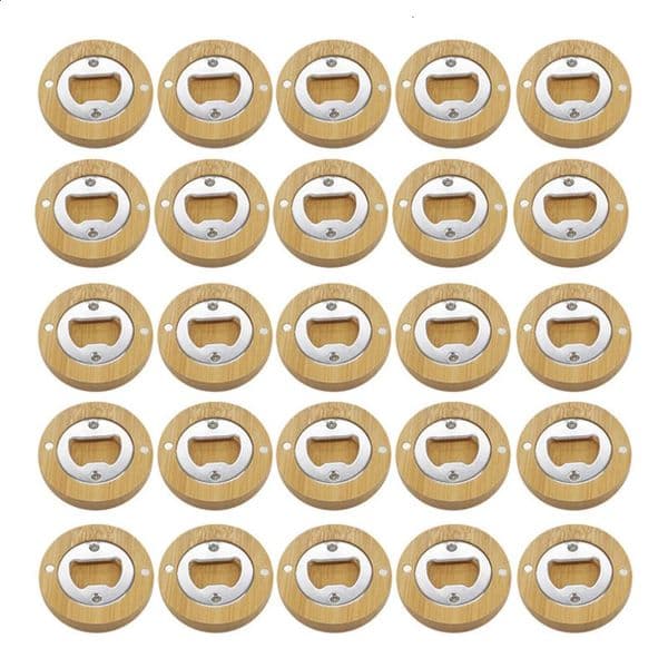 30Pcs Bamboo Round Shape Bottle Opener Coaster Fridge Magnet Beer Openers Decoration 241127