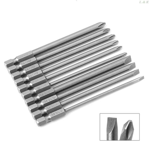 10 Pcs Magnetic Slotted PH2 Screwdriver Bit S2 Steel 1/4 Hex Shank 100mm F1FC Made Of High-strength S2 Alloy Steel Tough 211110