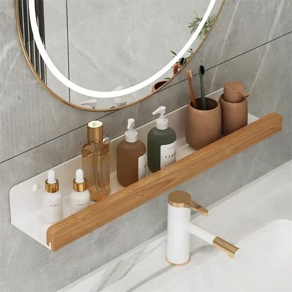 Bathroom storage rack wooden bathroom rack wall mounted punch press seasoning board shower storage rack bathroom rack organizer 241023