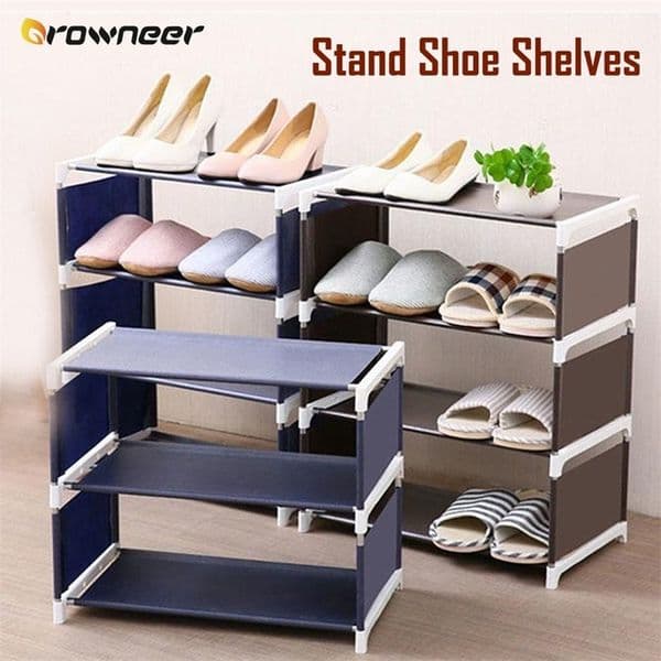 Solid Stand Shoe Shelves Stainless Steel Tube Rack Coffee Navy Multi Layers Modern Simple Shelf Space Saving Living Room Storage 210306