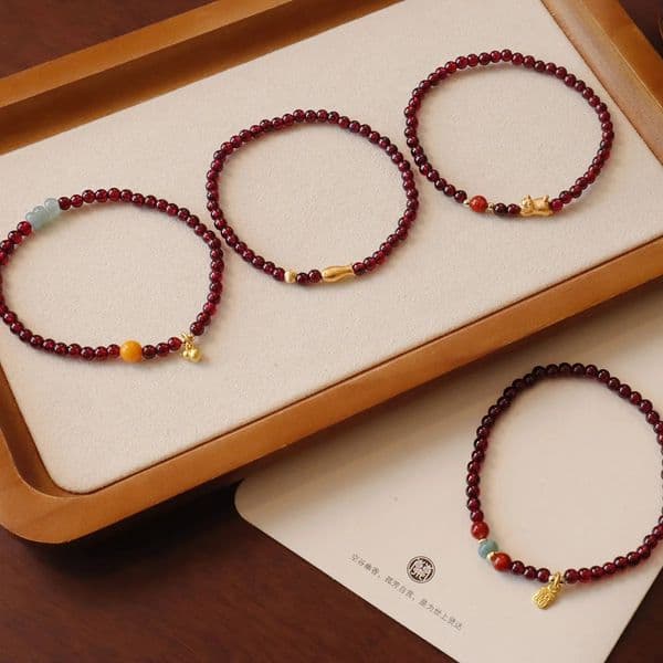 Genuine 3MM Garnet Bracelet with Aqua Jade Agate Gold Plated Stackable Beaded Bracelets for Women Healing Crystal Gift 1420 250930