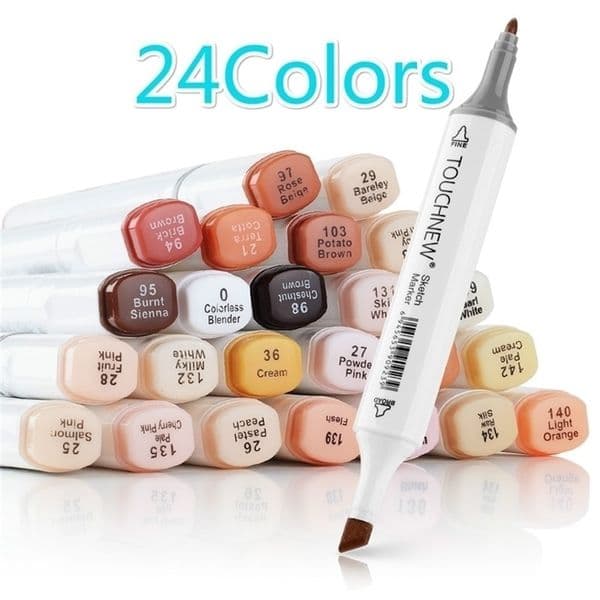 TOUCHNEW 24 Colors Skin Tones Set Art Markers Pen Artist Dual Headed Alcohol Based Manga Brush Pen for Coloring 201125