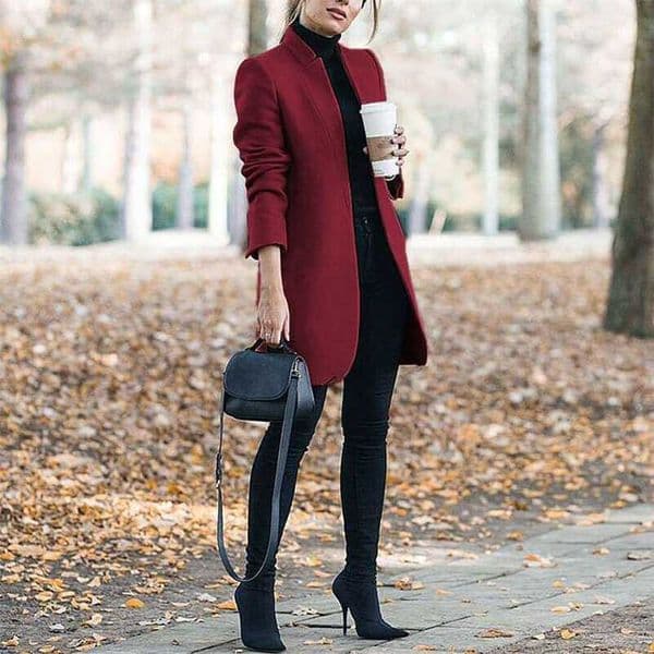 Casual Fashion All Match Women's Coats And Jackets Autumn And Winter Solid Color Stand Up Collar Ladies Woolen Coat 211110wtt