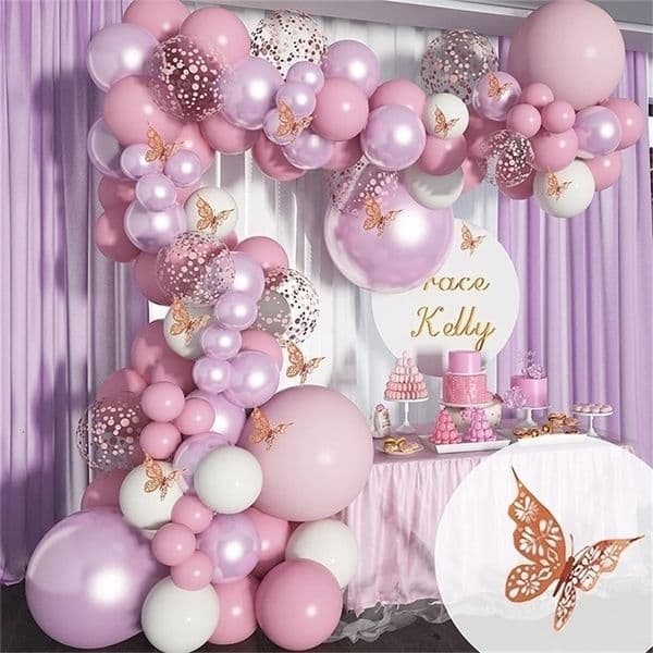 1 Set Macaron Balloons Garland Rose Gold Butterfly Metal Pink Purple Globos for Birthday Wedding Party Balloon Arch Decorations 220329