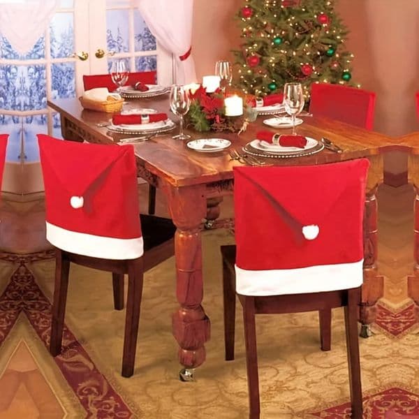 4Pack Christmas Chair Covers Santa Hat Chair Covers Restaurant Protective Covers Nylon NonWoven Fabric Holiday Desktop Decorations 250930