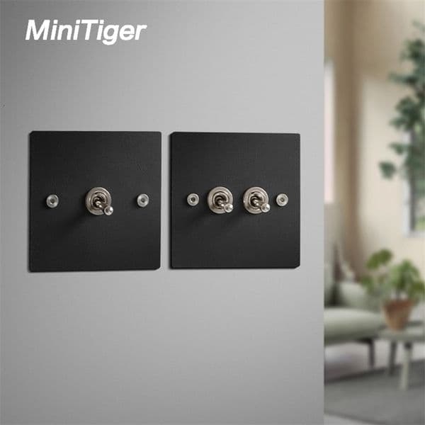 Minitiger 1/2/3 Gang 1 Way / 2 Way 86 Type Nordic style home wall socket panel porous wrought iron lever leather switch T200605