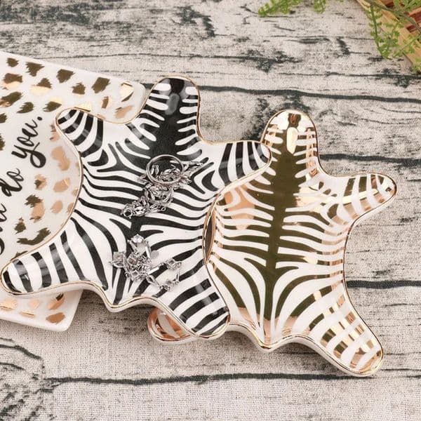 Hand Painted Gold Tiger Skin Ceramic Plate Decorative Zebra Dish Small Jewelry Rack Rings Bracelets Earrings Trays Holder 250107