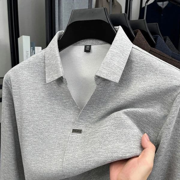 High quality mens long sleeve Vneck polo shirt autumn fashion badge n boutique golf top casual business Tshirt 250922