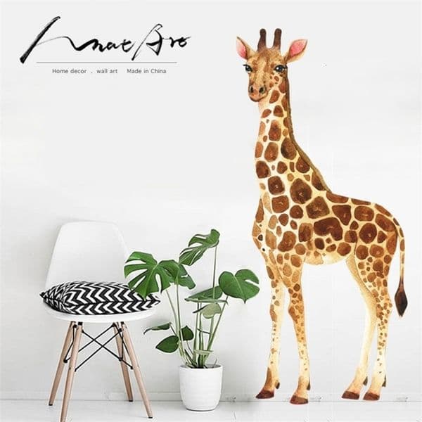 Modern Home wall decor Giraffe Wall Stickers Watercolor Wall Art Poster Animal Stickers living room wallpaper vinilo pared diy 210705