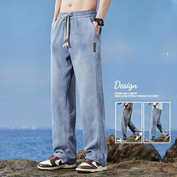 Men Summer Fashion High Quality Lyocell Fabric Jeans Men Elastic Waist Casual Denim Pants Baggy Trousers Male Oversized M4XL Z251008