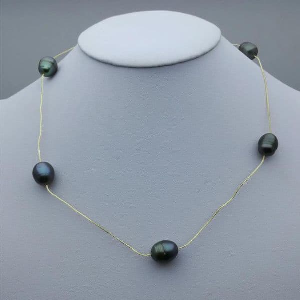 Jewelry Pearl Necklace Natural Tahitian black rice shaped 12-15mm pearl necklace 18 inch 925 silver chain