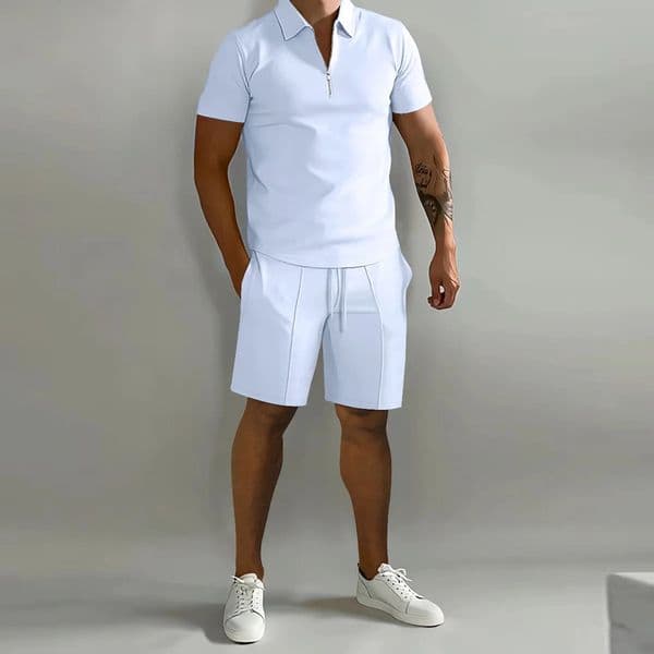Cross border Mens Set 2025 Autumn Polo Casual Loose Short sleeved Shorts Sports 250929BANJIA