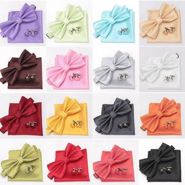 Multicolor Bowtie Pocket Square Cufflinks Sets Classic Solid Color Wedding Party Formal Gift Plaids Adjust Neck Bow Tie 250930