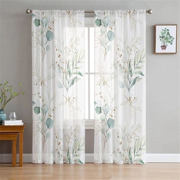Green Leaf Eucalyptus Plant Tulle Voile Curtains For Bedroom Window Curtain Living Room Sheer Blinds Organza Drapes Sheer Curtains 250113a