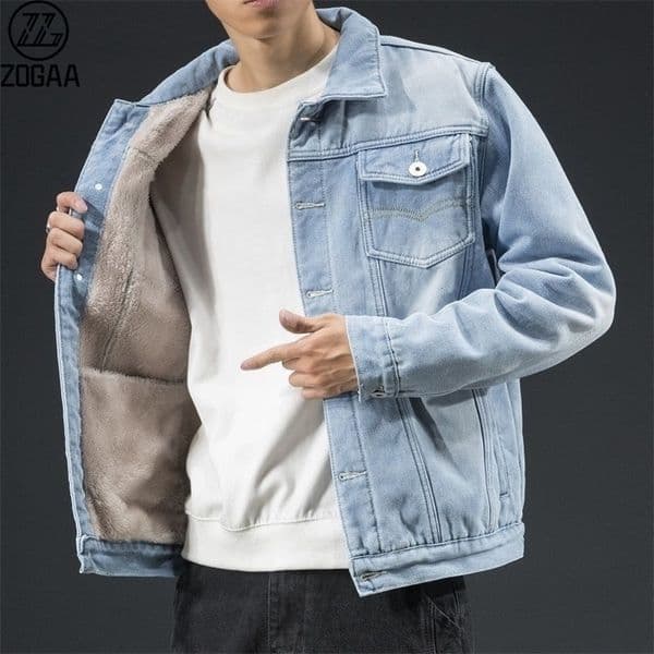 Men's Jackets Men Light Blue Winter Jean Jackets Outerwear Warm Denim Coats Men Large Size Wool Liner Thicker Winter Denim Jackets Size4XL 230325