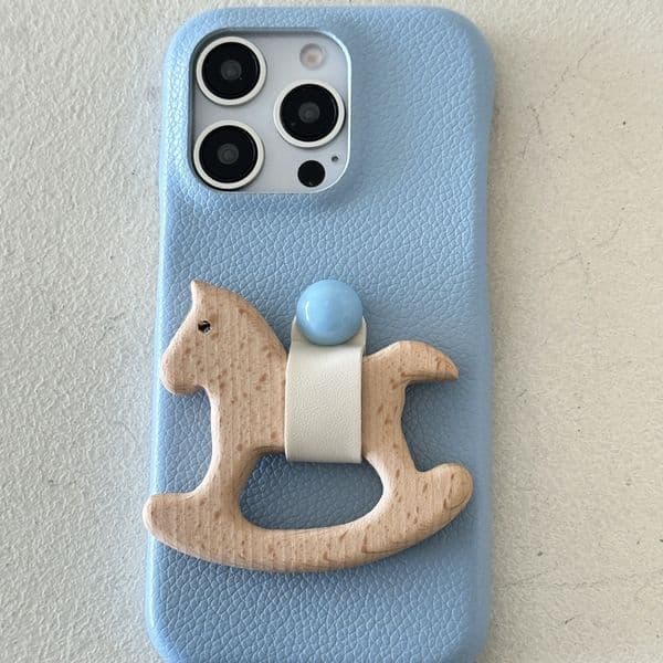 Work for iPhone 16 Pro Max Cover Protective Anti Slip Dopamine Cortex Wooden Horse Stand Phone Case Grip Cute Design Leather Touch Shockproof Case for iPhone