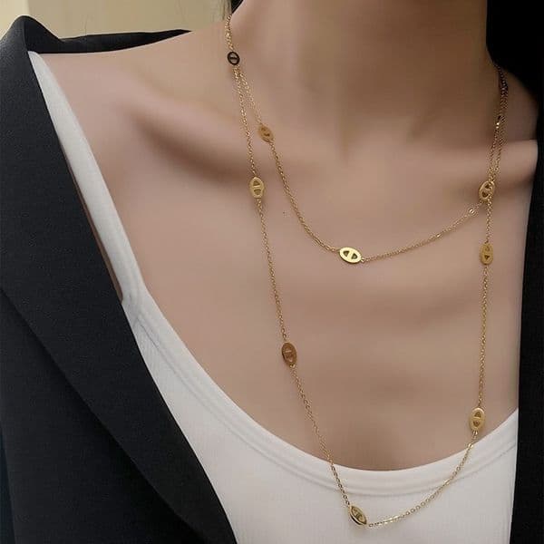 Long Pig Nose Necklace Elegant Real Gold Titanium Steel Non-Fading High-End Women's Sweater Chain Jewelry