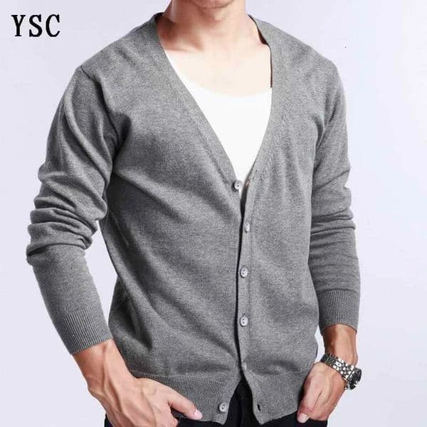 YSC Spring Autumn Mens Knitwear Sweater Cashmere Cardigan Solid Color Basic Vneck Single Breasted Loose Fitting Clothing Tops 250929