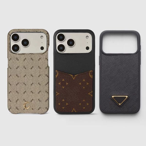 Designer Phone Case 17 Pro Max Golden Badge Luxury iPhone Case with Card Holder for iPhone 16 ProMax Cases 15 14 13 12 11 Plus Cell Phone Cases Leather Mobile Cover Metal