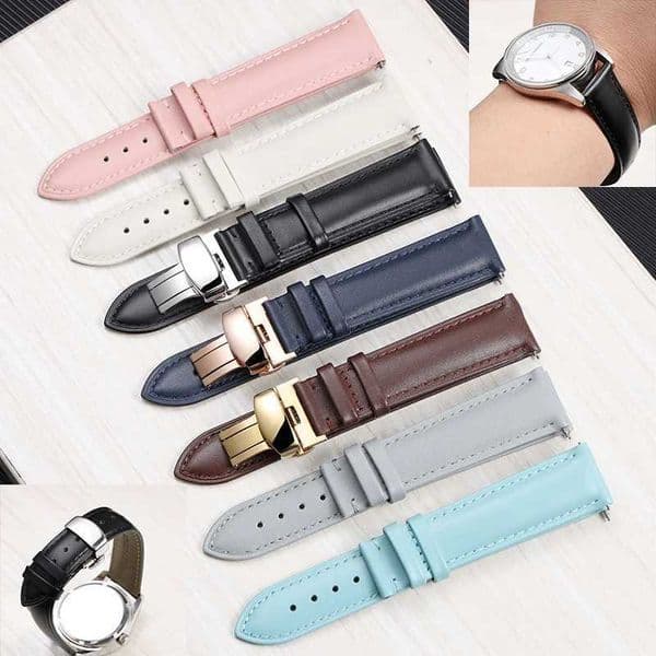 Quick release Smooth Genuine Calfskin Leather Watchband 141820 22mm Straps with Solid Butterfly Buckle Business WatchbandXJ251009