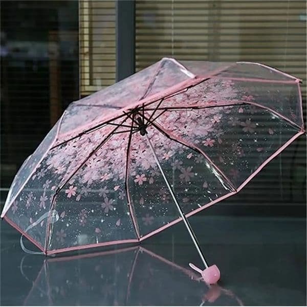 Transparent Clear UmbrellaFolding Cute Korean Mini Fresh Simple Sen Series Trifold Cherry Blossom Japanese Umbrella 250113a