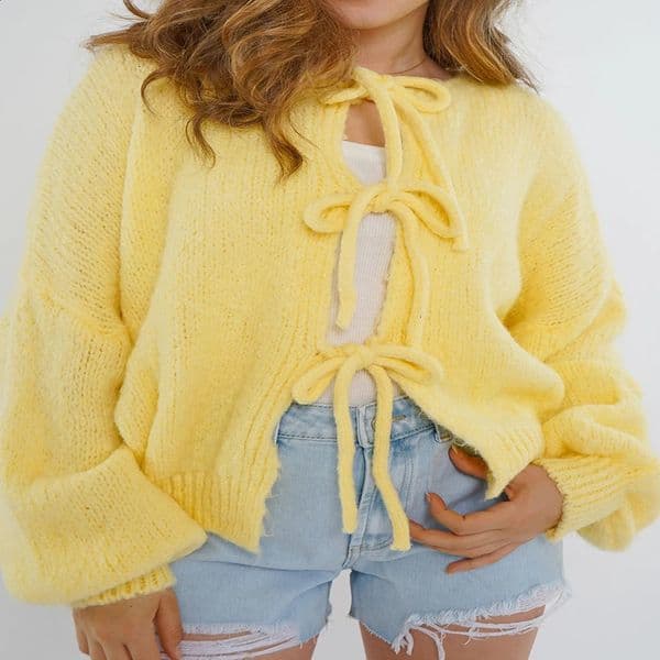 Womens Y2k Tie Front Knitted Open Collar Co 240905wtt