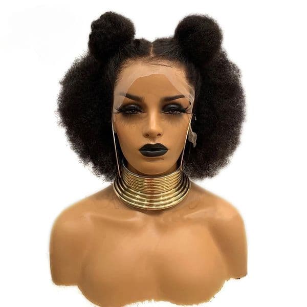Brazilian Afro kinky Curly Human Hair Wigs 180% Density Yaki 360 Full Lace Wig Pre-Plucked Side Part Short Bob Wig Black Color 13x4 Lace Frontal Wigs For Black Woman