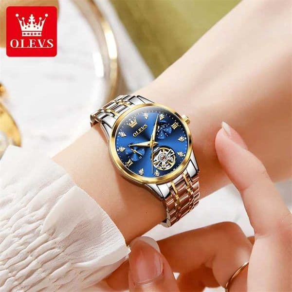 OLEVS Fashion Moon Phase Tourbillon Women Watch Luxury Brand Stainless Steel Automatic Mechanical Watch Waterproof Reloj Mujer W250903