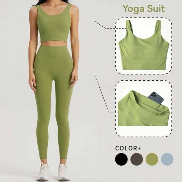 Seamless Set Women Gym Clothing Sports Bra Semi-Fixed Cups Workout Tops Anti Rolling Yoga Leggings With Pocket Tights