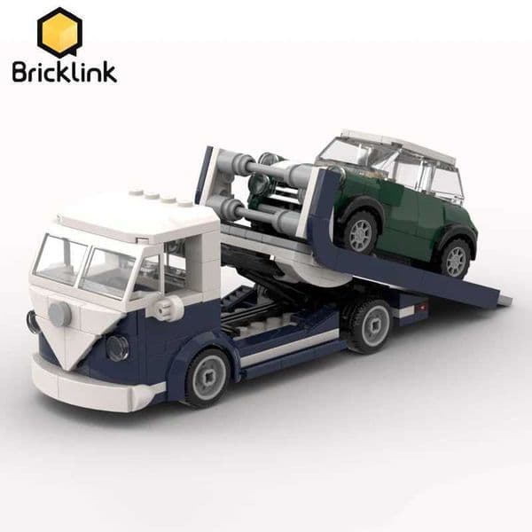 Bricklink Technical Car 10220 VW T1 Trailer Fit Mini Scale Tow Truck 6 Studs Wide Vehicles Sets Building Blocks Kid Toys Gift W251009