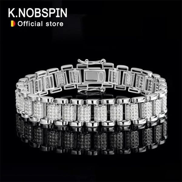 KNOBSPIN 10mm Cuban Watch Bracelet Full Diamond GRA Solid 925 Silver Plated White Gold Tennis Bracelets for Women Man 241119wtt