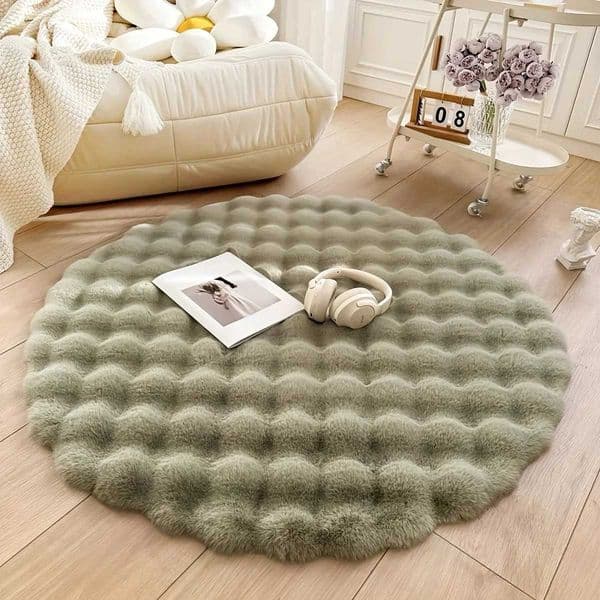 Fluffy Bubble Fleece Rug Round Soft Carpet 90x90cm Easy Clean Home Decor Mat for Bedroom Living Room 4 Colors R251009J260519