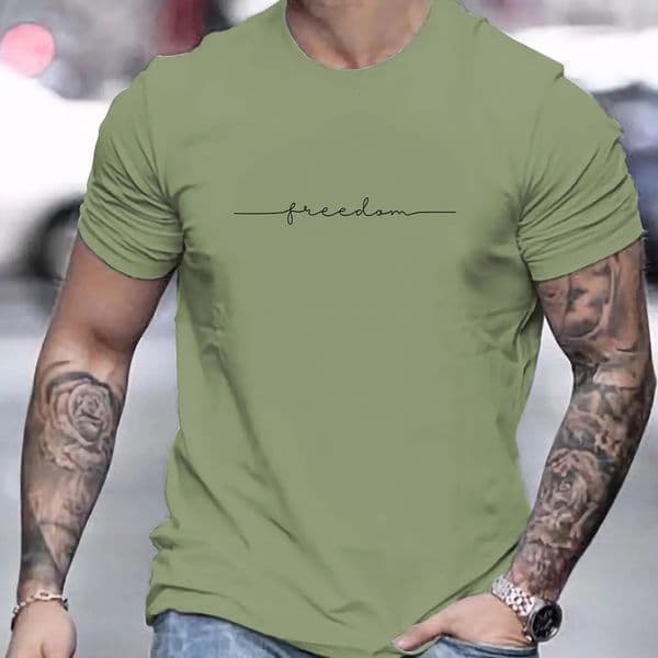 Mens Summer Loose Size 100 Cotton Freedom Graphi Print Casual Slim Fit Round Neck Short Sleeve Tshirt Top 250929