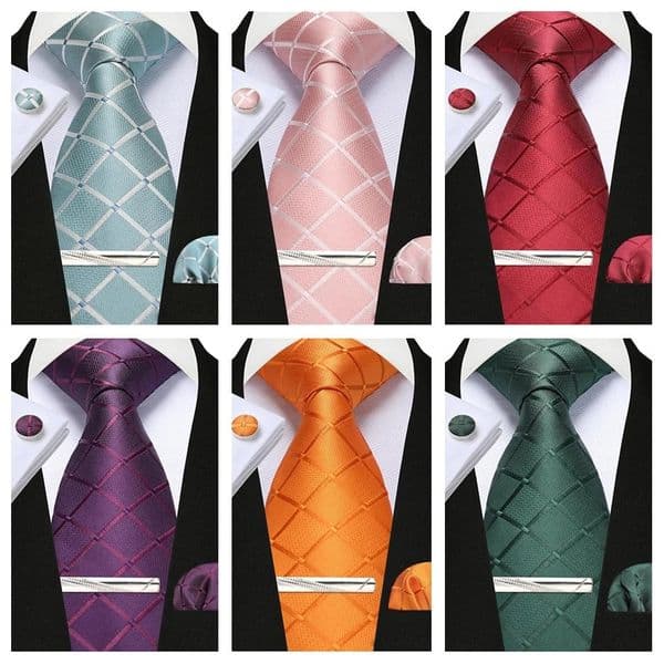 100 Silk Ties for Men Plaid Checks Tie Clip Handkerchief Woven Classic Mens Necktie Pocket Square Set Formal Wedding 250930
