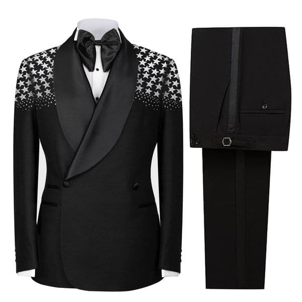 Elegant Suits for Men - Sophisticated 2-Piece Tuxedo Set, Beaded Shawl Lapel, Double Breasted for Weddings Parties, Mens Custom Wedding Suits