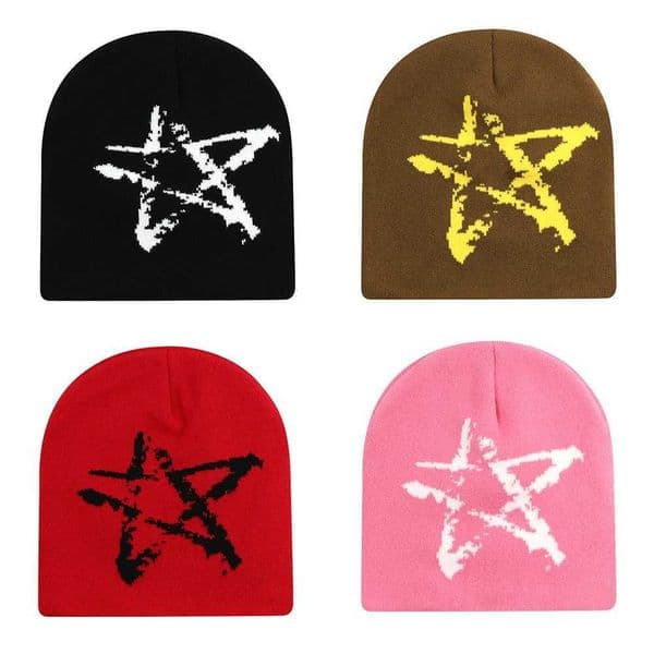 Cool Star Pattern Winter Warm Beanies for Women Men Outdoor Skullcap Skiing Hat Y2K Cold Hat Hip Hop Cycling Knit Hat Autumn Y251009