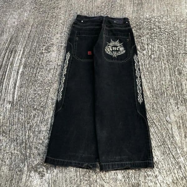 Jnco Vintage Casual Baggy Jeans for Women Y2k Streetwear Hip Hop Versatile Oversized Pattern Wide Leg Pants Harajuku Fashion 240730wtt