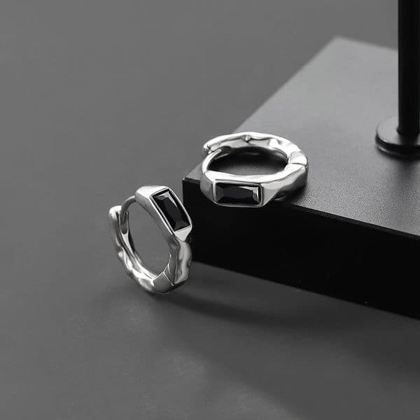 Earrings for men S925 Sterling Silver Black Zircon Earrings for Men Simple Cool Men's Ear Cuff Hoop Gift for Boy
