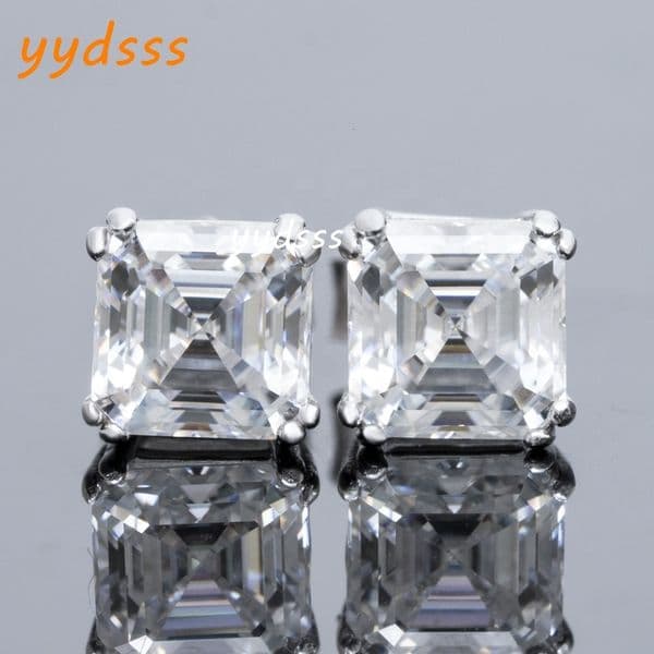 Fine Jewelry VVS Diamond New Design Asscher Cut Moissanite Jewelry Sterling Silver S925 Earrings Studs