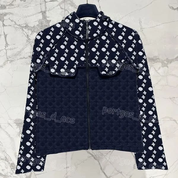 Jacket Designer Luxury Women Blossoming Hooded Navy White Long Sleeve Zipper Coat Spring Autumn Casual Daily Sweatshirt