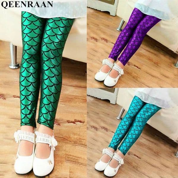 Spring Autumn Mermaid Girls Kids Girl Colorful Shiny Scale Pants Slim Trousers Childrens Leggings ddmyshoesvip