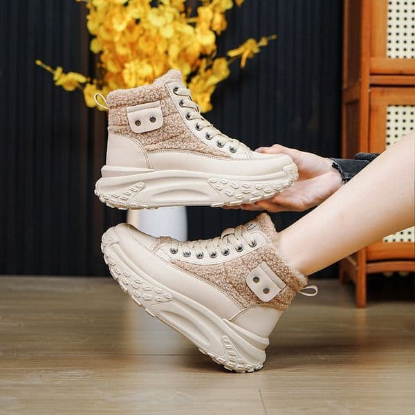 Autumn and winter trend women s fur thickened spicy girl lined cotton shoes designer high top luxury short boots new snow boots warm cotton shoes