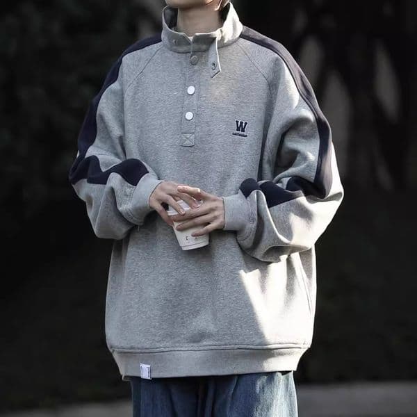 Spring And Autumn American Retro Patchwork Stand Collar Casual Sweatshirt Designer Shirt For Men Couples Japanese Loose Designer Hoodie Pullover Jacket Students