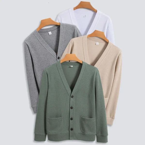 BROWON Knitted Sweater Cardigan Men Autumn Solid Casual Man Clothes Korean Fashion 80 Cotton VNeck Collar 2501008
