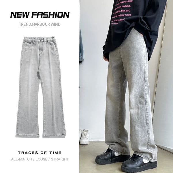 Mens Vintage Light Gray Bootcut Jeans Fashion Korean High Street Denim Trousers Elastic Waist Comfortable Pants Male Clothing 251008BJ