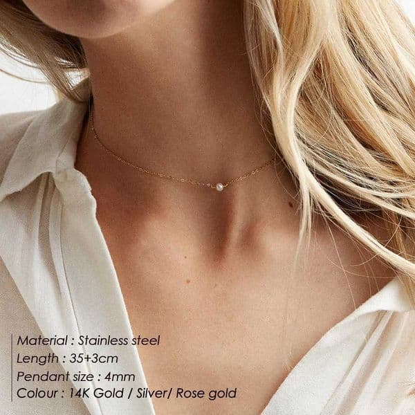 4MM Simulatedpearl Pendant Necklace for Women Dainty Stainl Steel Gold Color Necklace WomenXJ250912