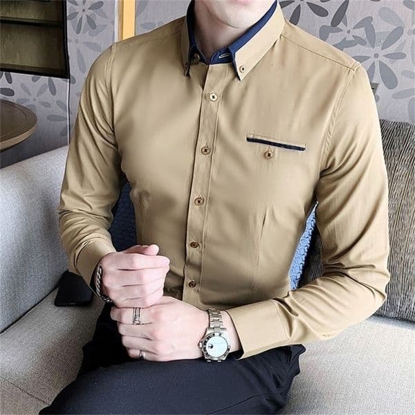 Men's Casual Shirts Groom Married Dress Shirts/Male Slim Fit High quality Lapels Business Long Sleeve Shirts/Man Solid Color Casual Shirts 8XL 230314CJ