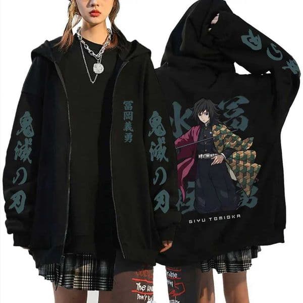 Anime Demon Slayer Water Hashira Tomioka Giyuu Merch Zipper Hoodie Men Women Casual Flce Zip Up Jacket Male Fashion Strtwear T251008